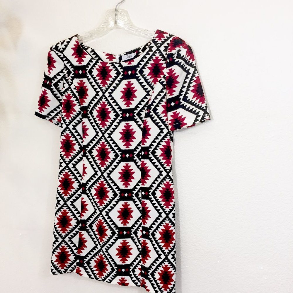 Tobi Geometric Red and Black Mini Dress